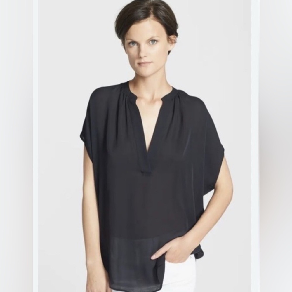 Vince Sheer Silk Cap Dolman Popover Blouse Black Sz S 100% silk no signs of wear